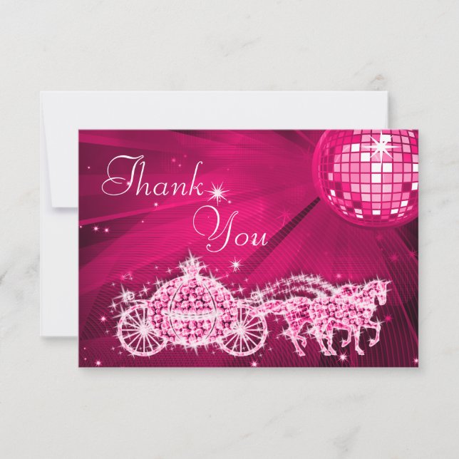 Princess Coach & Horses & Disco Ball Thank You Card (Front)