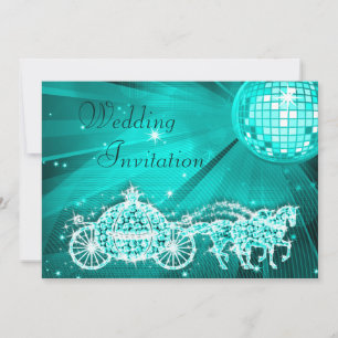 Princess Coach, Horses & Disco Ball Wedding Invitation