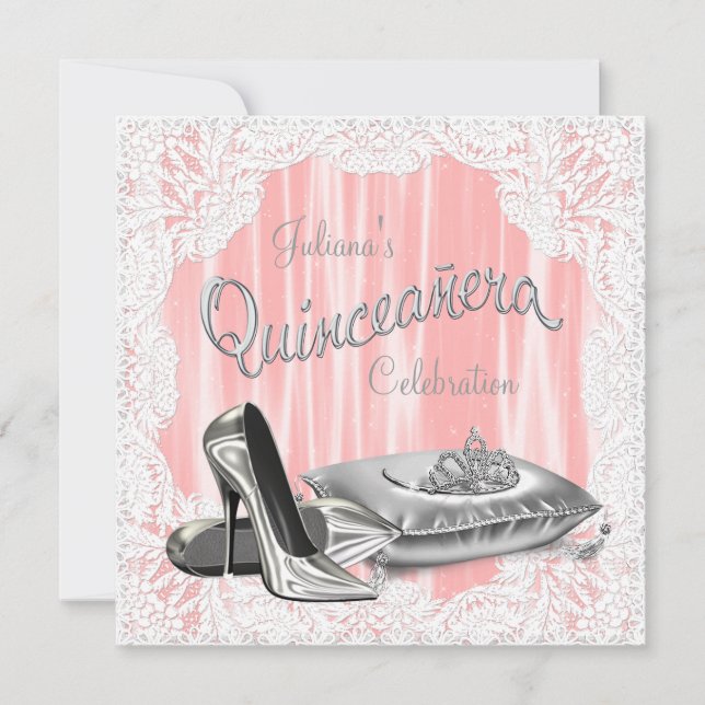 Princess Coral and Gray Quinceanera Invitation (Front)
