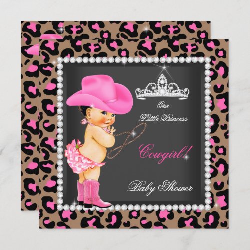 Princess Cowgirl Baby Shower Pink Brown Brunette Invitation