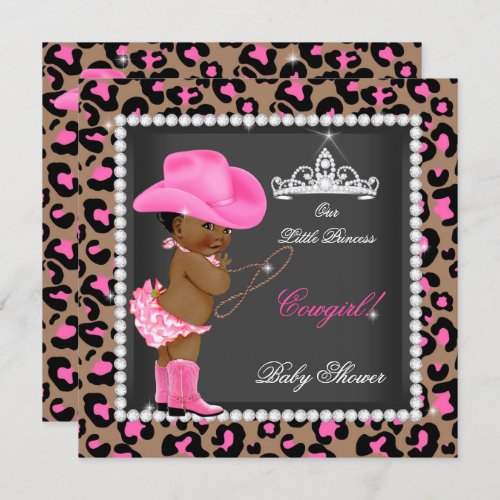 Princess Cowgirl Baby Shower Pink Brown Ethnic Invitation