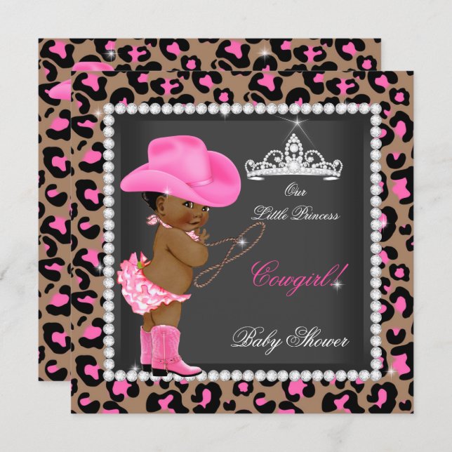 Princess Cowgirl Baby Shower Pink Brown Ethnic Invitation (Front/Back)