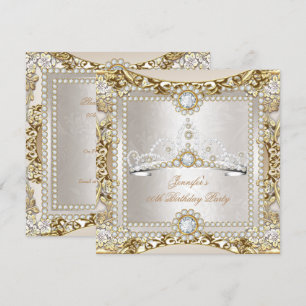 Princess Cream Gold Diamond Tiara Birthday Party Invitation