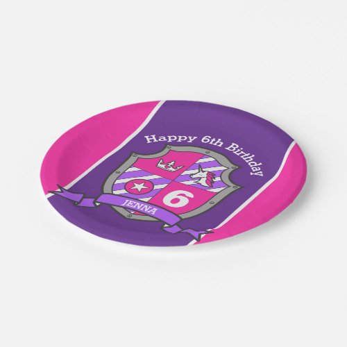 Princess crest 6th birthday pink party plate