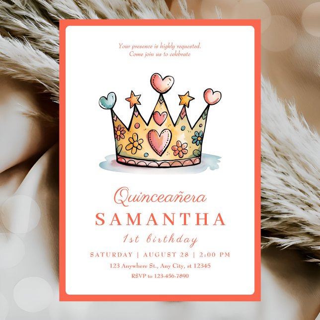 Princess Crown 1st Birthday  Invitation (Creator Uploaded)