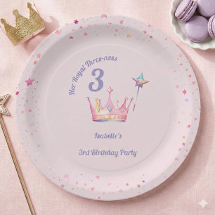 Princess Crown 3rd Birthday Royal Threeness Paper Plates