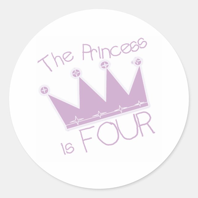 Princess Crown 4th Birthday Classic Round Sticker (Front)