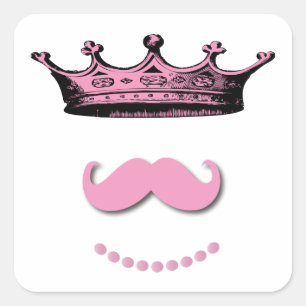 Princess Crown and Mustache Square Sticker