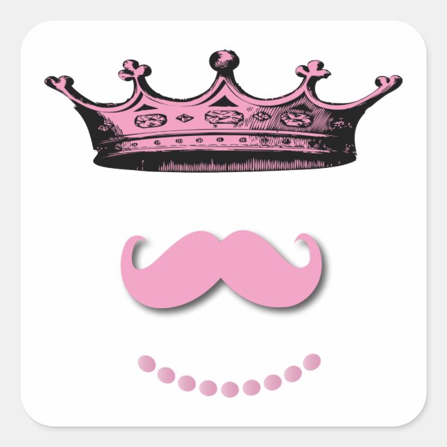 Princess Crown and Mustache Square Sticker (Front)