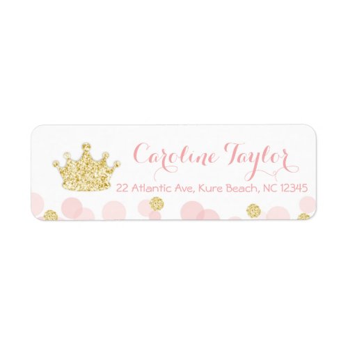 Princess Crown Baby Shower Address Label pink gold