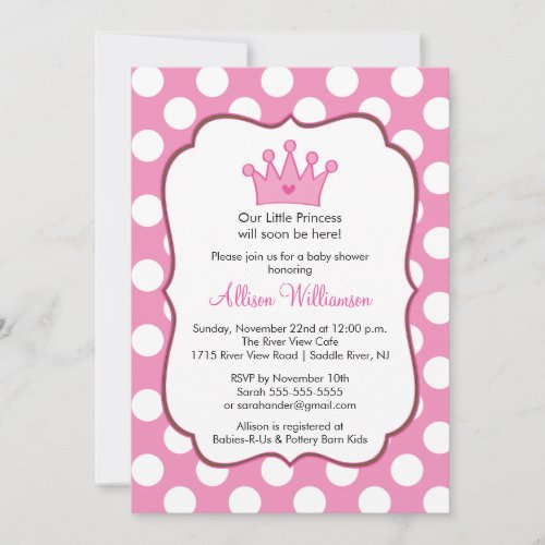 Princess Crown Baby Shower Invitation Pink Dots
