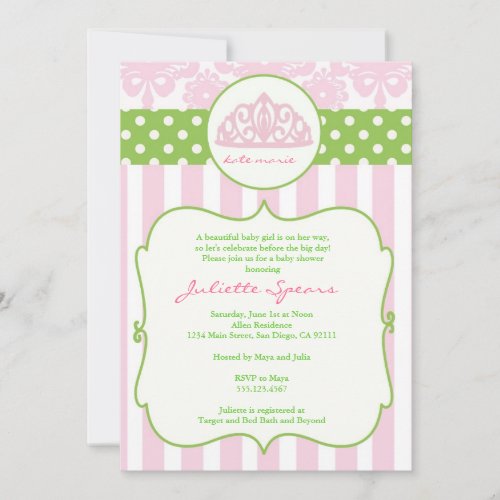 Princess Crown Baby Shower Invitations Pink Green