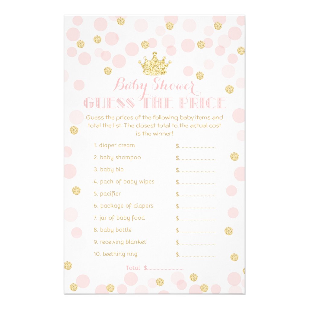 Princess Crown Baby Shower price Game pink & gold Flyer
