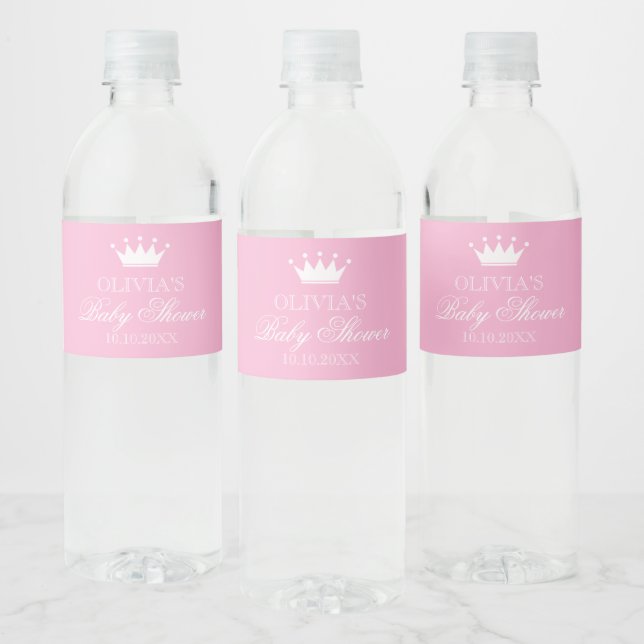 Princess crown baby shower water bottle labels (Bottles)