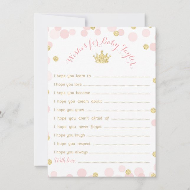 Princess Crown Baby Shower Wishes for Baby Card (Front)