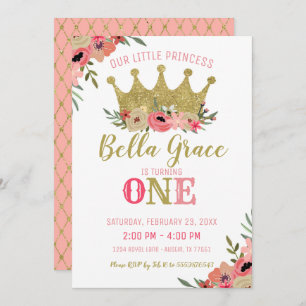 Princess Crown Birthday Invitation Pink Gold