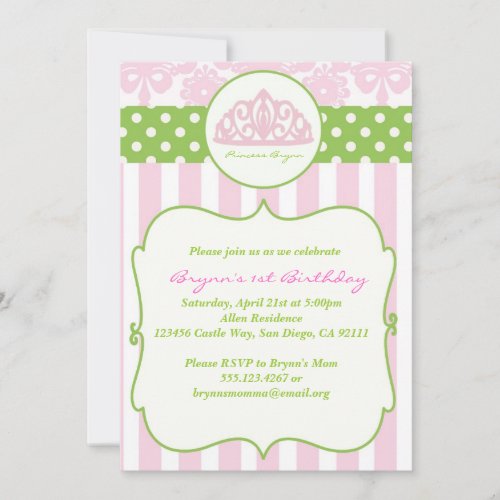 Princess Crown Birthday Party Invitation Pink