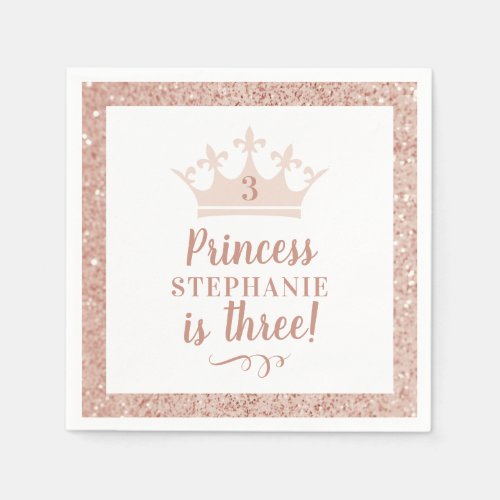 Princess Crown Blush Pink Glitter Birthday  Napkins