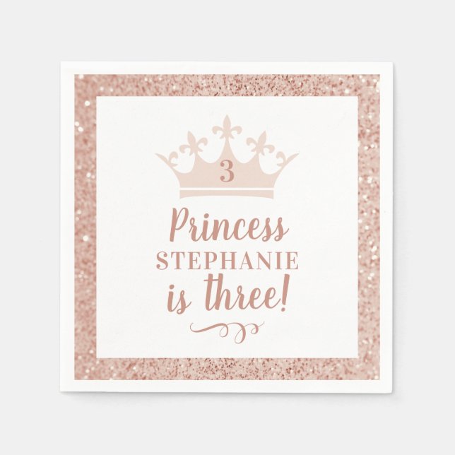 Princess Crown Blush Pink Glitter Birthday  Napkins (Front)