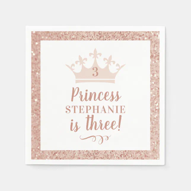 Princess Crown Blush Pink Glitter Birthday Napkins | Zazzle
