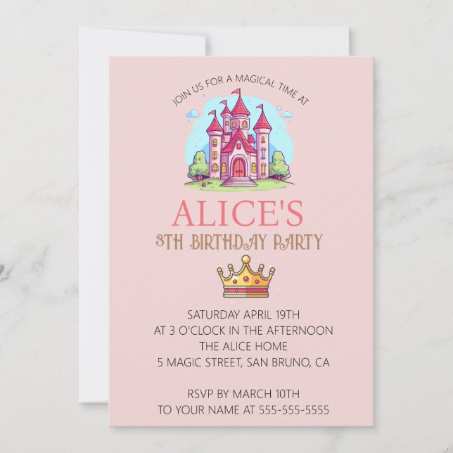 Princess Crown Castle Birthday Invitation (Front)