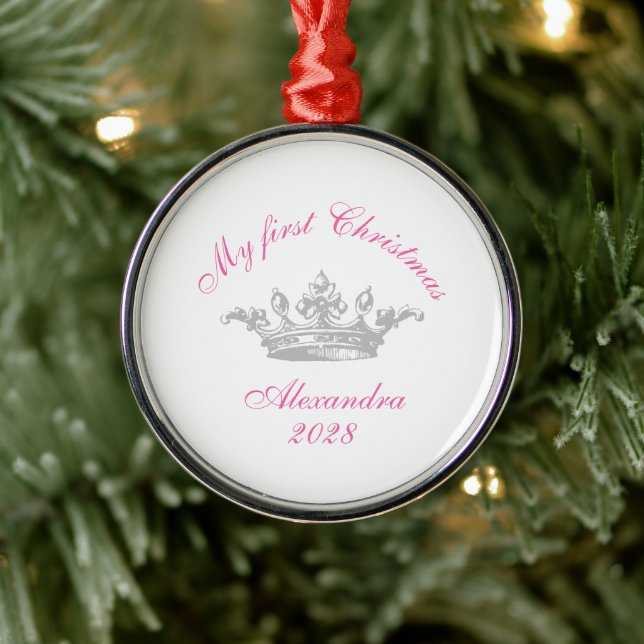 Princess Crown Custom Year My First Christmas Metal Ornament (Tree)