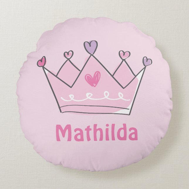 Princess Crown, Cute Baby Gift, Personalized   Round Pillow (Front)