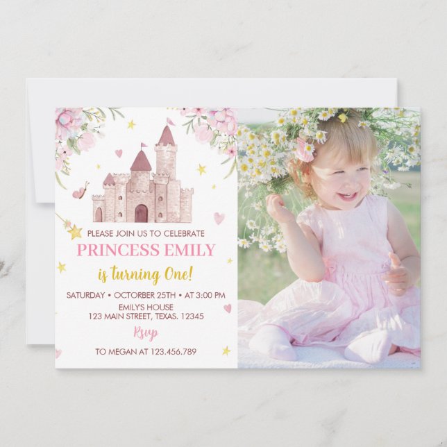 Princess Crown First Birthday Invitation Pink Gold (Front)