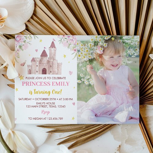 Princess Crown First Birthday Invitation Pink Gold