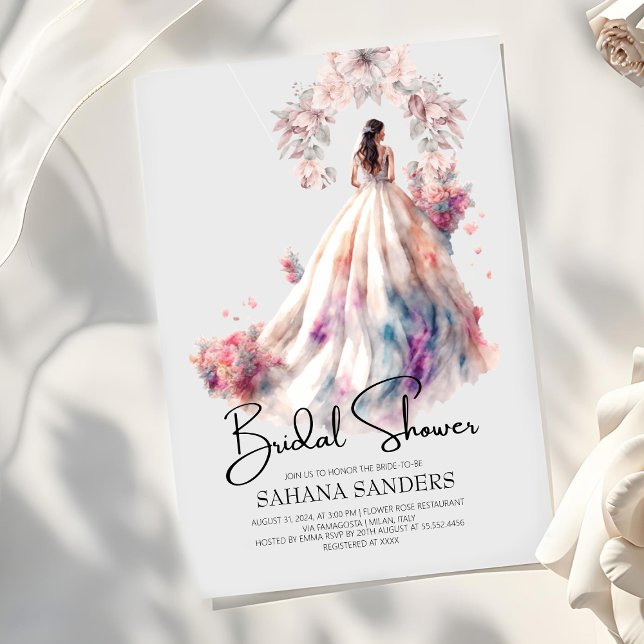 Princess Crown Floral Wedding Dress Bridal Shower Invitation (Creator Uploaded)