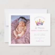 Princess Crown Girl Pink Photo Birth Announcement
