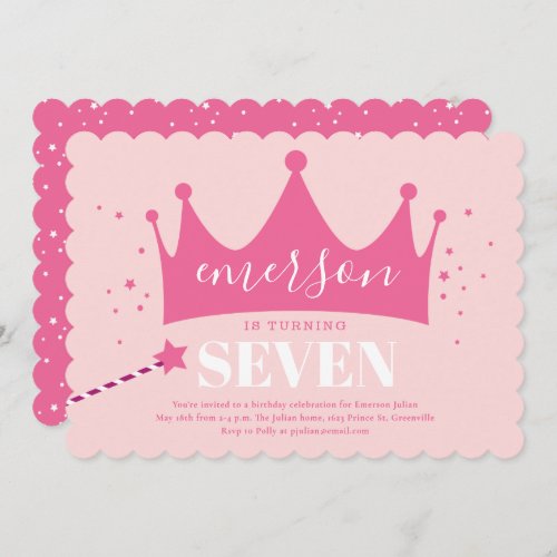 Princess crown girls birthday party invitation