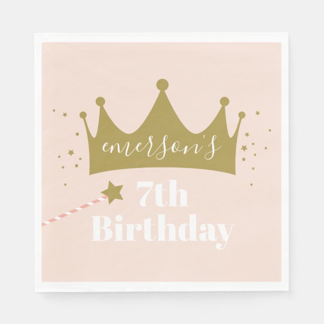 Princess crown girls birthday party napkins (Front)