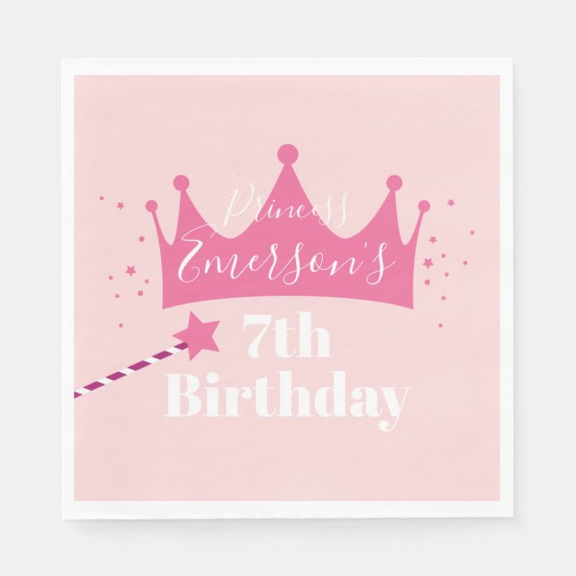 Princess crown girls birthday party napkins (Front)