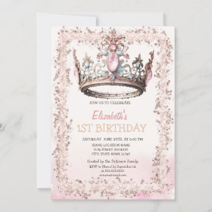 Princess Crown Glitter Frame Birthday   Invitation