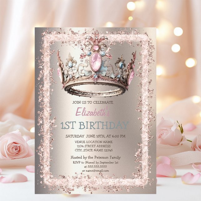 Princess Crown Glitter Frame Ivory Birthday   Invitation (Creator Uploaded)