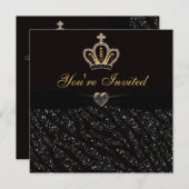 Princess Crown, Heart & Zebra Glitter Birthday Invitation (Front/Back)