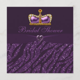 Princess Crown Heart & Zebra Glitter Bridal Shower Invitation