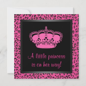 Princess Crown Hot Pink Leopard Baby Girl Shower Invitation by BabyCentral at Zazzle