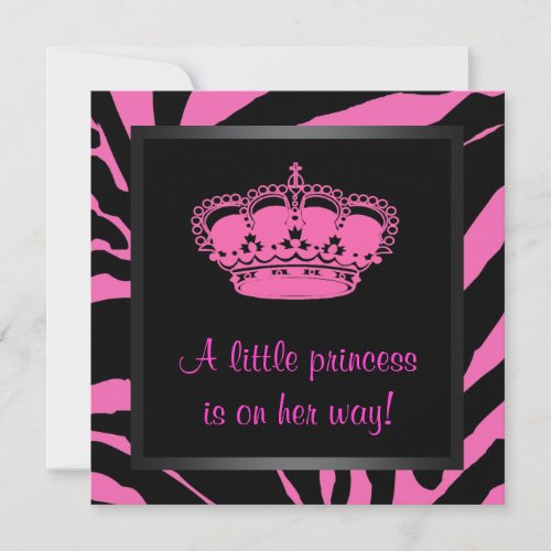 Princess Crown Hot Pink Zebra Baby Girl Shower Invitation