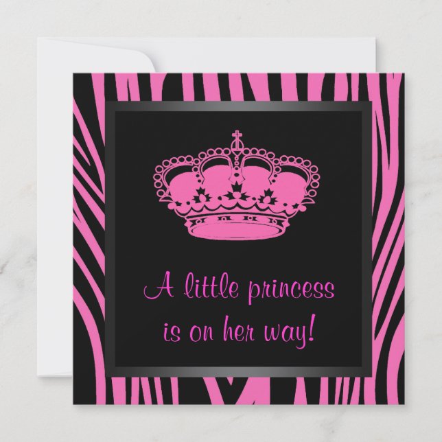 Princess Crown Hot Pink Zebra Baby Girl Shower Invitation (Front)