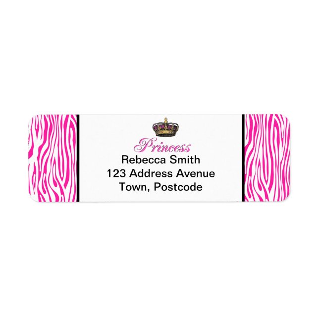 Princess crown in hot pink label (Front)