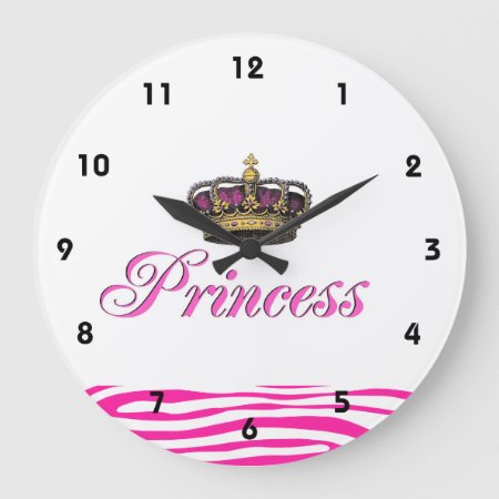 Princess Crown In Hot Pink Large Clock