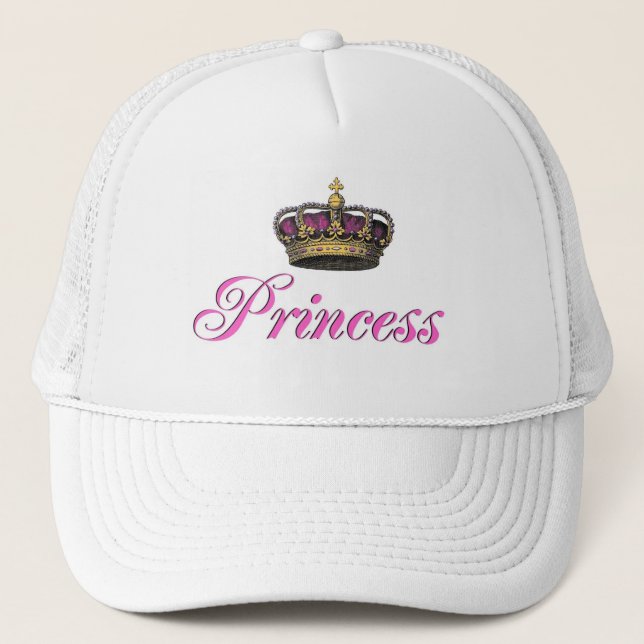 Princess crown in hot pink trucker hat (Front)