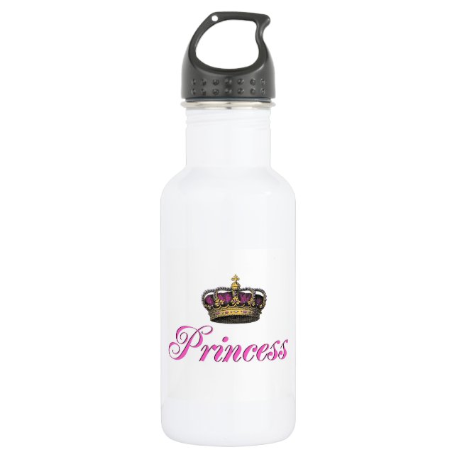 Princess crown in hot pink water bottle (Front)