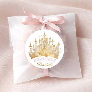 Princess Crown Party Favor Sticker - Pink and Gold
