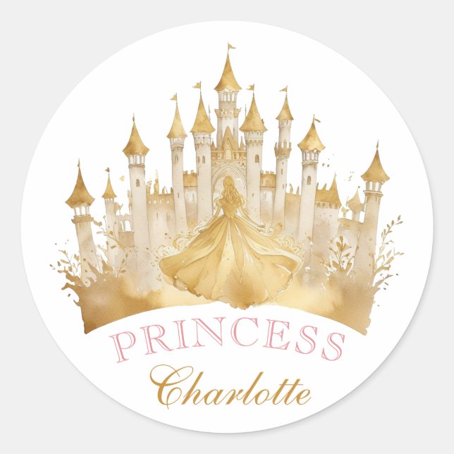 Princess Crown Party Favor Sticker - Pink and Gold (Front)