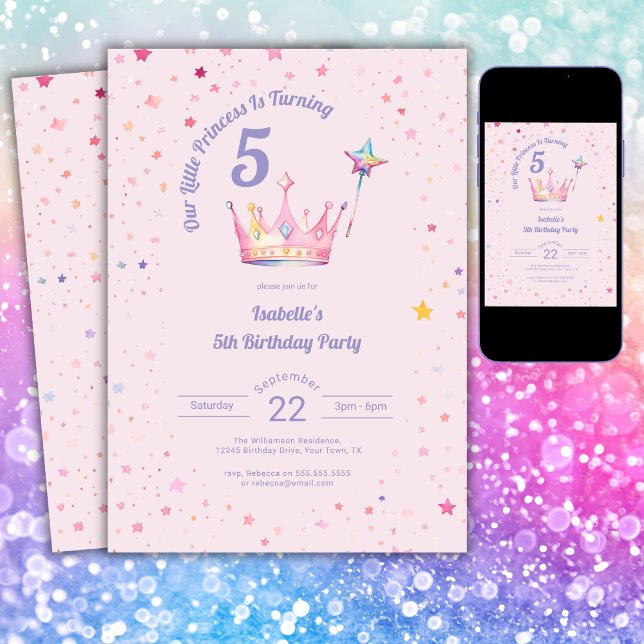 Princess Crown Pastel Pink Little Girl Birthday Invitation (Creator Uploaded)