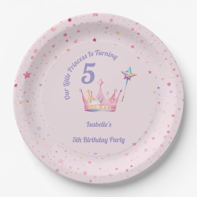 Princess Crown Pastel Pink Little Girl  Birthday Paper Plates (Front)