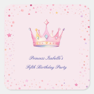 Princess Crown Pastel Pink Little Girl Birthday Square Sticker